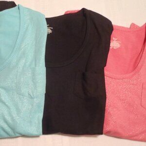 Flirtitude Size XS S M Black Pink or Turq Choice Long Sleeve Pocket Shirt NWT